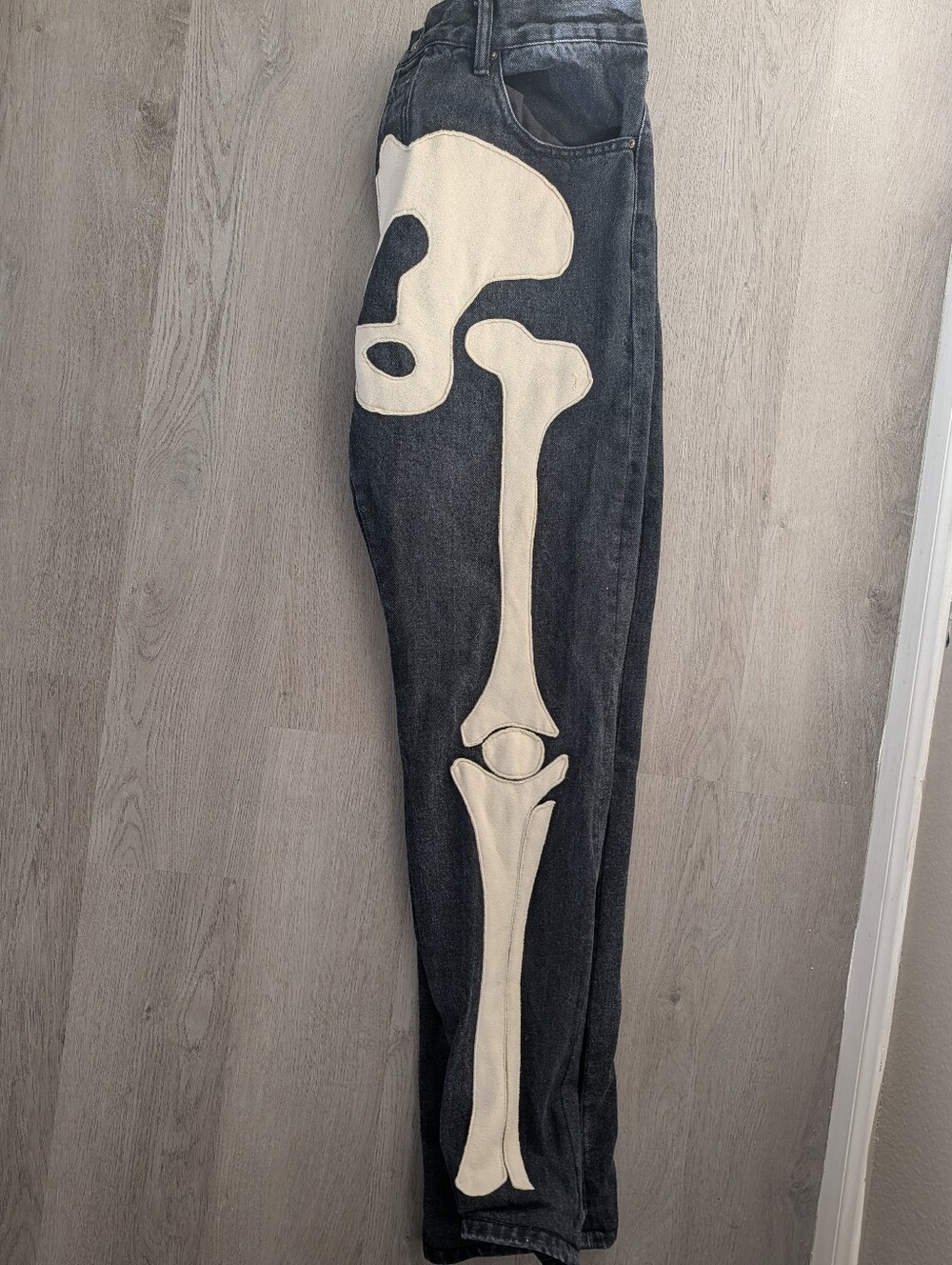 MNML Skeleton Bone Print Black Jeans Grunge Alt Fashion Streetwear Sz 38 X 34 - Picture 3 of 10